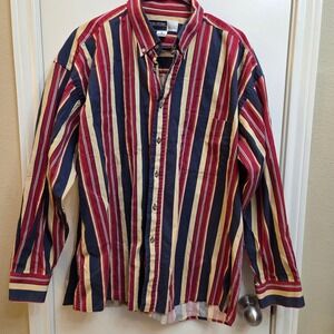 Alexander Martin Mens XL Striped Button Down Long Sleeve Shirt Red Blue Yellow